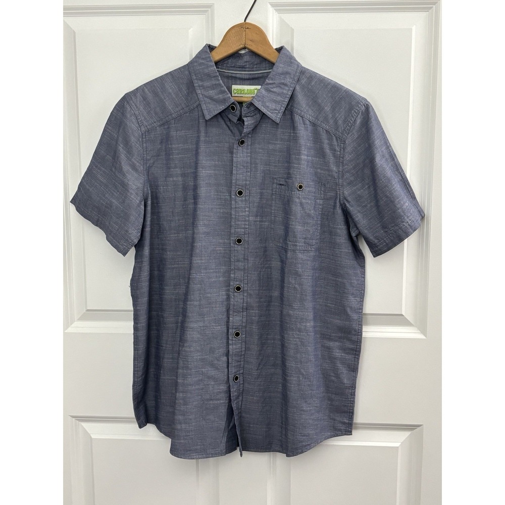 Cariloha Men's M Blue Cotton Bamboo Short Sleeve Button Front Shirt Organic 0514